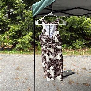 Trina Turk Brown and White Geometric Midi Dress